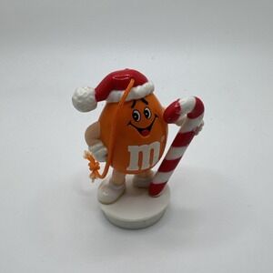 M&M Orange Ornament With Candy cane & Santa Hat Vintage 1992